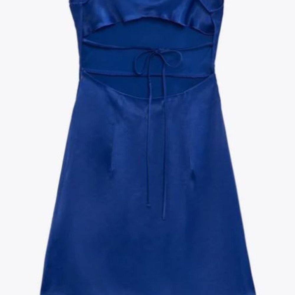 ZARA  Dress satin effect blue SIZE S 2298 087 400